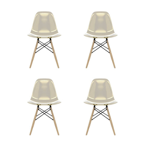 Conjunto Com 4 Cadeiras Eames Ambar Base Em Madeira - Mollie