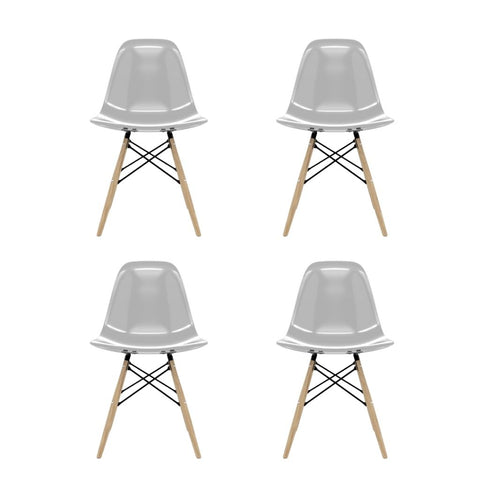 Conjunto Com 4 Cadeiras Eames Fume Base Em Madeira - Mollie