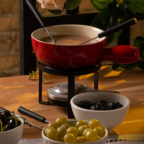 Fondue para Queijo em Ferro Vermelho de 8 Peças - Lyor