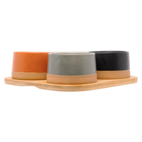 4 Petisqueiras com Bandeja de Bambu 22x22x5,5cm - Lyor