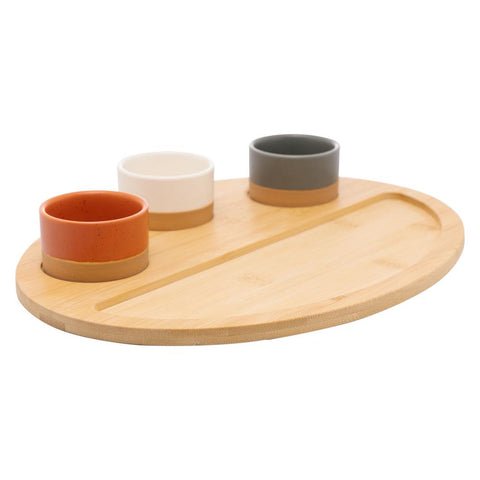 3 Petisqueiras com Bandeja de Bambu 33cmx25cmx4cm - Lyor
