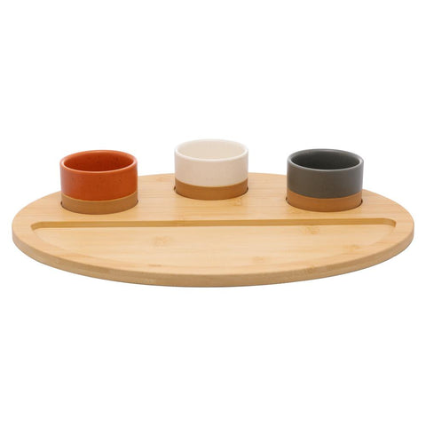 3 Petisqueiras com Bandeja de Bambu 33cmx25cmx4cm - Lyor