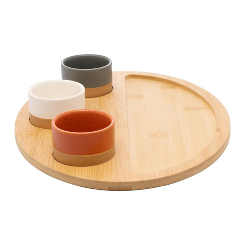 3 Petisqueiras com Bandeja de Bambu 33cmx25cmx4cm - Lyor