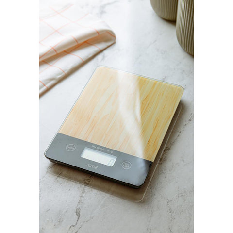 Balança de Cozinha Digital de Vidro e Bambu 5kg