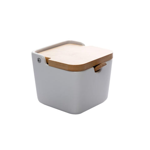 Saleiro de Cerâmica com Tampa de Bambu e Colher Bianco 9cm