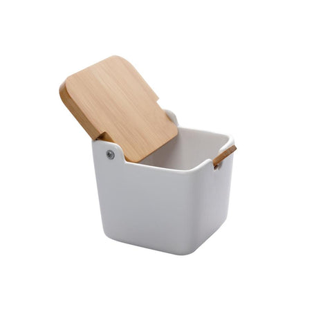 Saleiro de Cerâmica com Tampa de Bambu e Colher Bianco 9cm