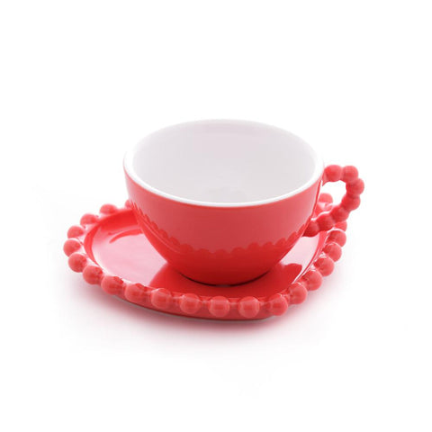 Jogo de 4 Xícaras para Chá Wolff Coração Beads Vermelho 210ml