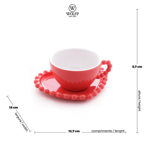 Jogo de 4 Xícaras para Chá Wolff Coração Beads Vermelho 210ml
