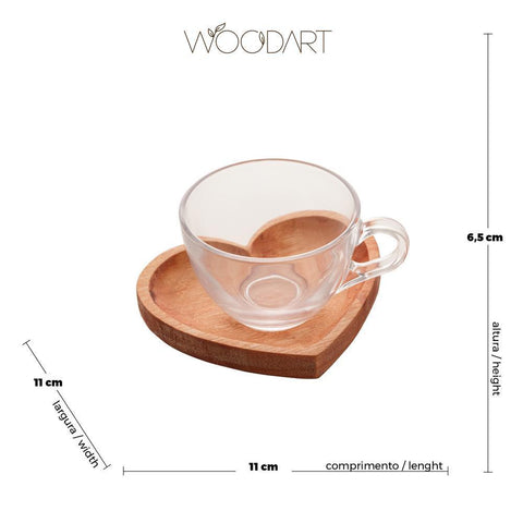 Jogo de 6 Xícaras Woodart Coração de Chá Liptus Natural 190ml