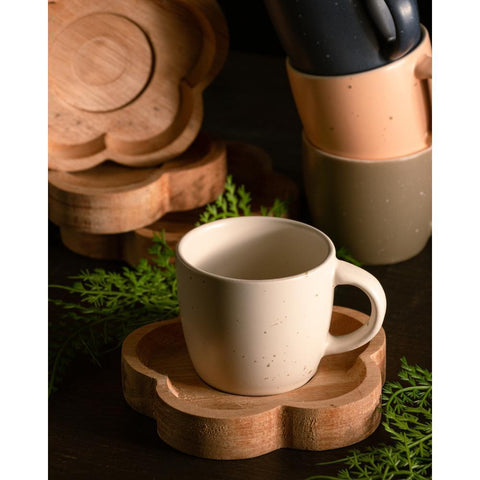 Conjunto 4 Canecas com Pires de Madeira Salmon Liptus 115ml - Woodart