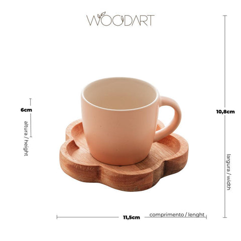 Conjunto 4 Canecas com Pires de Madeira Salmon Liptus 115ml - Woodart