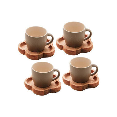 Conjunto 4 Canecas com Pires de Madeira Cinza Liptus 115ml - Woodart