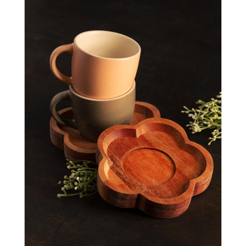Conjunto 4 Canecas com Pires de Madeira Cinza Liptus 115ml - Woodart