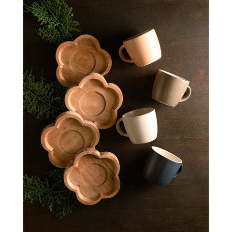 Conjunto 4 Canecas com Pires de Madeira Cinza Liptus 115ml - Woodart