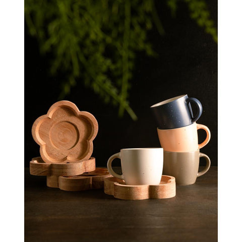 Conjunto 4 Canecas com Pires de Madeira Cinza Liptus 115ml - Woodart