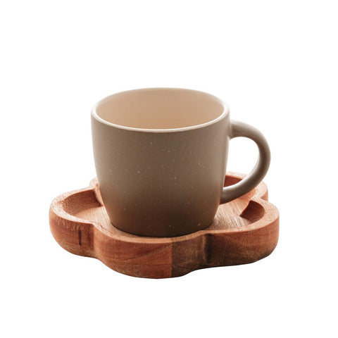 Conjunto 4 Canecas com Pires de Madeira Cinza Liptus 115ml - Woodart