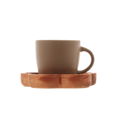 Conjunto 4 Canecas com Pires de Madeira Cinza Liptus 115ml - Woodart