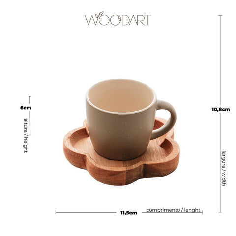 Conjunto 4 Canecas com Pires de Madeira Cinza Liptus 115ml - Woodart