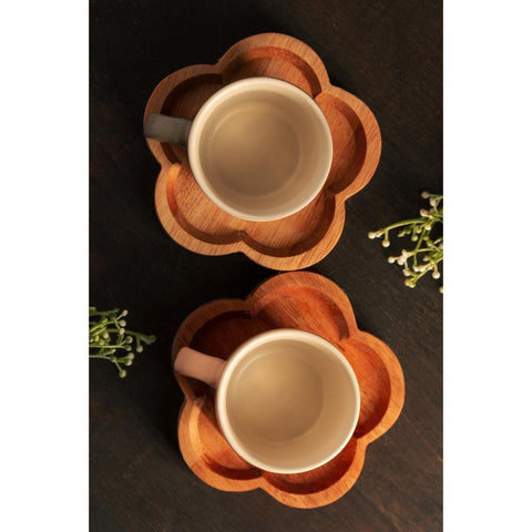 Conjunto 4 Canecas com Pires de Madeira Cinza Liptus 115ml - Woodart