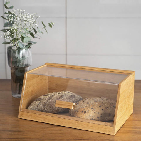 Porta Pão de Bambu Com Tampa Transparente 35Cm - Oikos