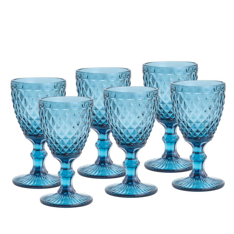 6 Taças para Água Bico de Abacaxi de Vidro Azul 325ml -Lyor