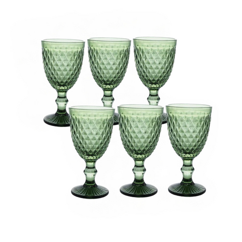 6 Taças para Água Bico de Abacaxi de Vidro Verde 325ml - Lyor