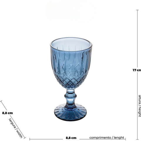 Jogo de 6 Taças de Água Wolff Greek Azul Escuro de Vidro 345ml