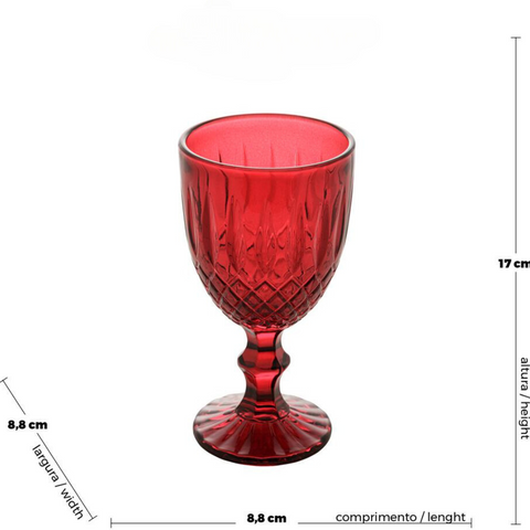 Jogo de 6 Taças de Água Wolff Greek Vermelho de Vidro 345ml