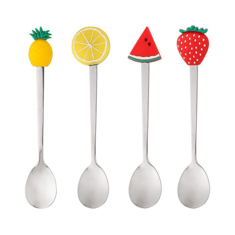 Conjunto de 4 Colheres de Chá Wolff Fruit Prata de Aço Inox
