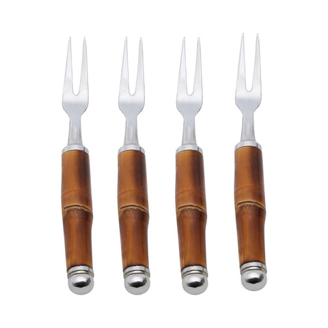 Conjunto de 4 Garfos para Petisco com Cabo de Bambu Wolff de Aço Inox