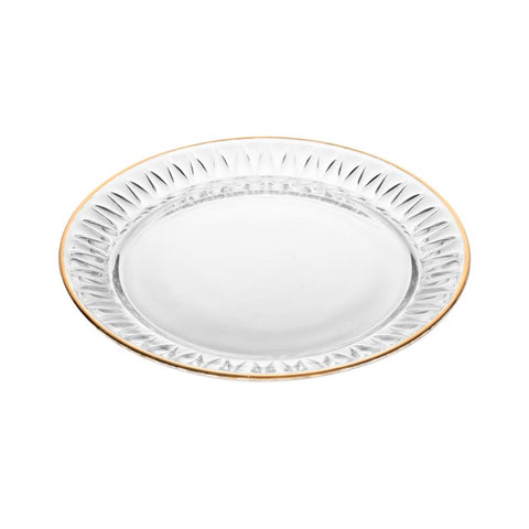 Kit 2 Pratos de Sobremesa de Cristal Fio de Ouro Radial 20cm