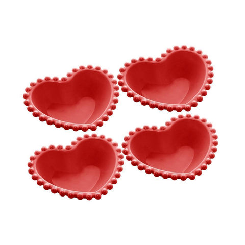 Jogo de 4 Bowls Wolff Beads de Porcelana Vermelho 13cm x 11cm