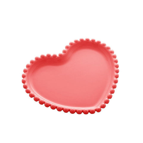 Jogo de 4 Pratos Wolff Heart Beads de Porcelana Vermelho 17cm x 15cm x 2cm
