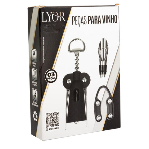 Conjunto 3 Peças para Vinho em Liga de Zinco e Plástico