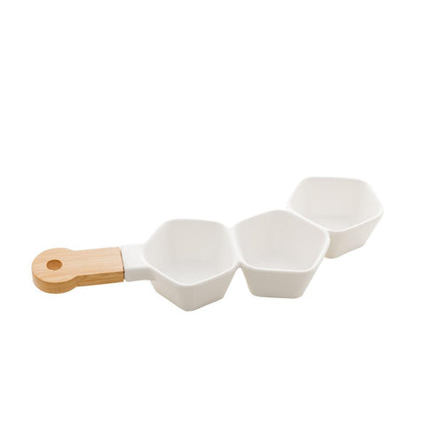 Petisqueira com Cabo Wolff Branco Matt de Porcelana 36cm