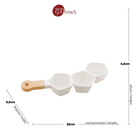 Petisqueira com Cabo Wolff Branco Matt de Porcelana 36cm