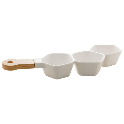 Petisqueira com Cabo Wolff Branco Matt de Porcelana 36cm