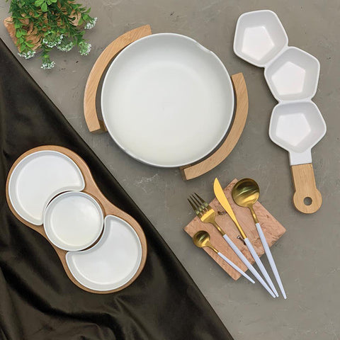 Petisqueira com Cabo Wolff Branco Matt de Porcelana 36cm