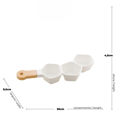 Petisqueira com Cabo Wolff Branco Matt de Porcelana 36cm