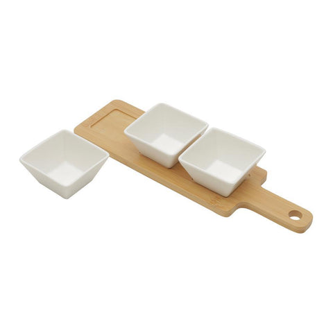 Conjunto 3 Petisqueiras com Bandeja de Bambu Branco 31cm x 9cm - Wolff