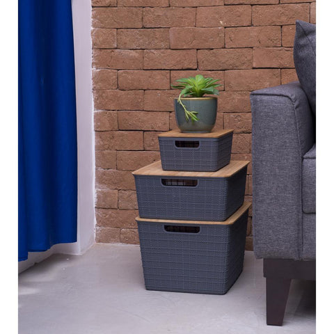 Caixa Organizadora Com Tampa De Bambu 35x22 - Oikos
