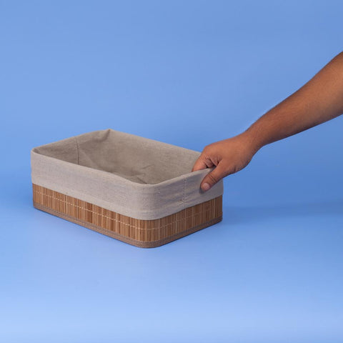 Cesto Retangular De Bambu Com Forro 29Cm - Oikos
