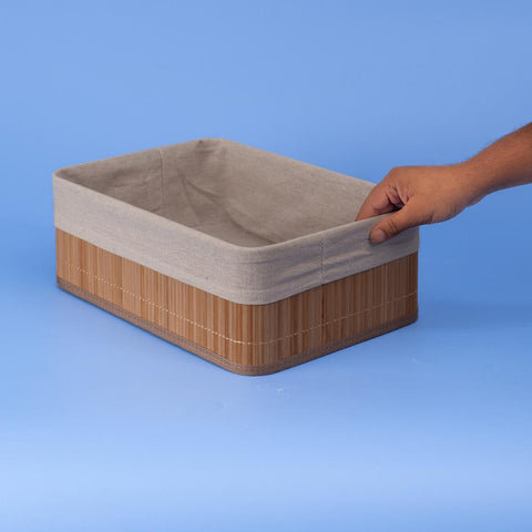 Cesto Retangular De Bambu Com Forro 33Cm - Oikos