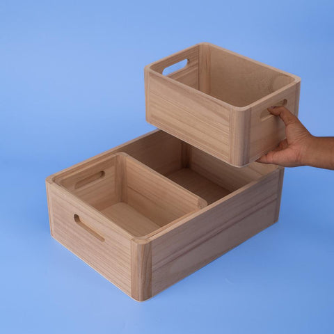Kit 3 Caixas Organizadoras Com Alças De Madeira Clara