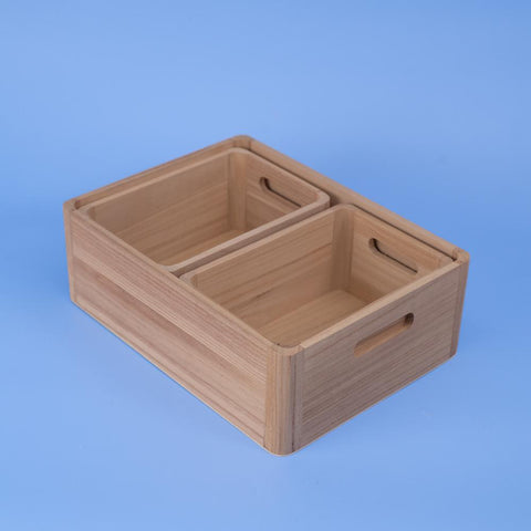 Kit 3 Caixas Organizadoras Com Alças De Madeira Clara