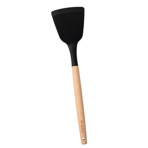 Espátula Reta de Silicone Preta com Cabo de Madeira - Mollie