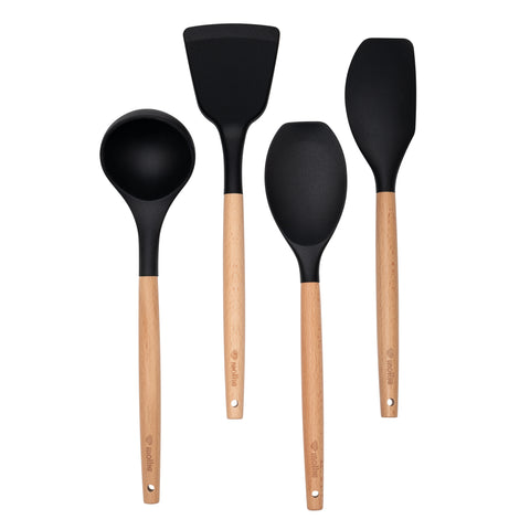 Utensílios de Silicone com Cabo de Madeira 4 Peças - Mollie