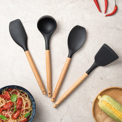 Utensílios de Silicone com Cabo de Madeira 4 Peças - Mollie