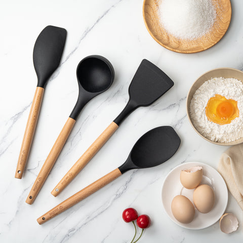 Utensílios de Silicone com Cabo de Madeira 4 Peças - Mollie