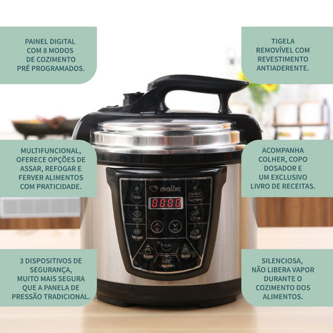 Panela de Pressão Elétrica Multif 4L 127V- Mollie - Inox + Livro de Receitas + Espátula Silicone